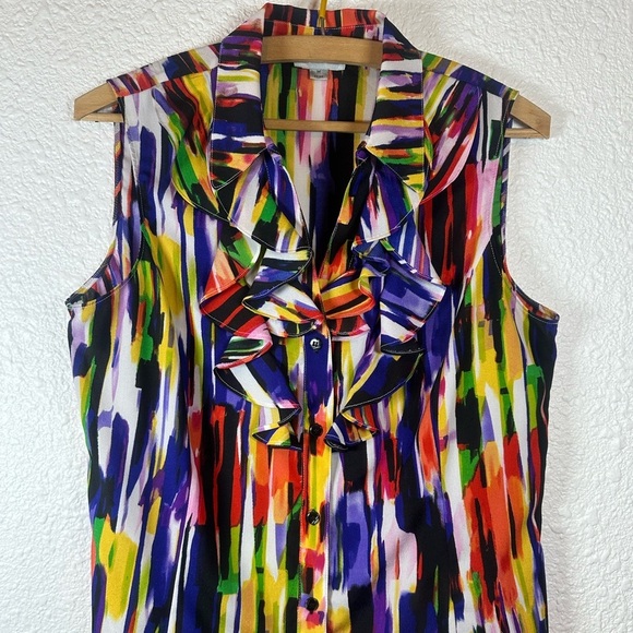 Tahari Arthur S. Levine Sleeveless Ruffle Button Blouse – Size M - Picture 2 of 6